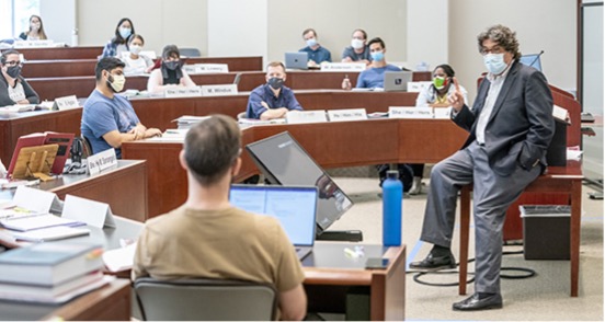 Chancellor Emeritus Nicholas S. Zeppos, shown here teaching Civil Procedure, Fall 2020