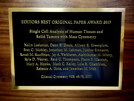2017 2017 Best paper award plaque Cytometry B Editor's Best 2016-2017 Award Plaque